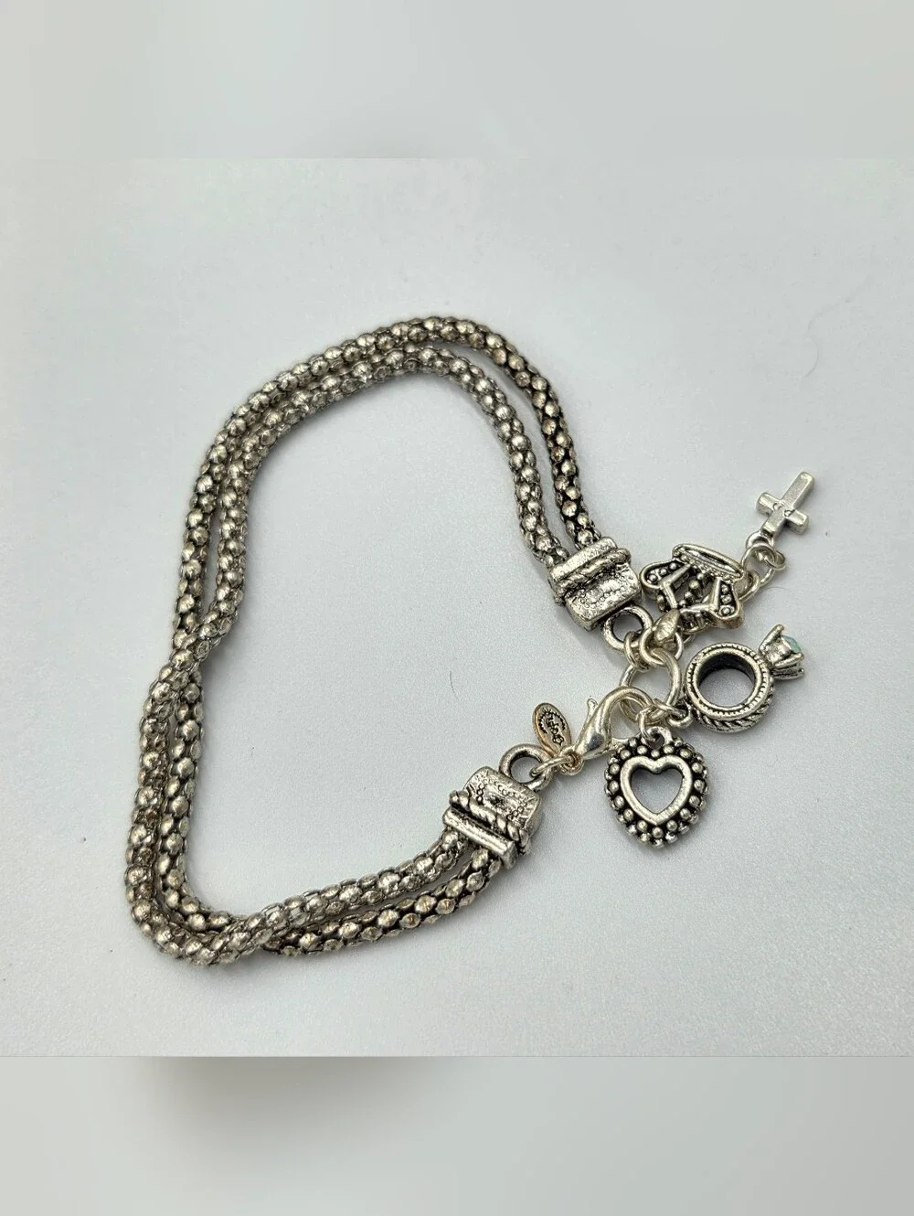 Premier Designs Silver-Tone‎ Heart Charm Multi-Strand Bracelet Crown Ring Cross